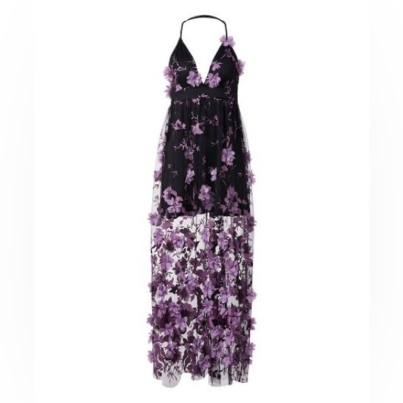 NWT - VENUS Floral 3-D Applique Mesh Layered Maxi Dress - Sz 8 - Picture 3 of 7
